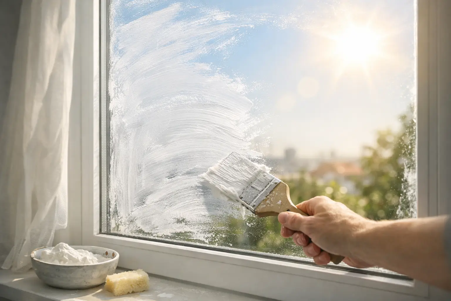 Blanc de Meudon sur fenêtre en canicule