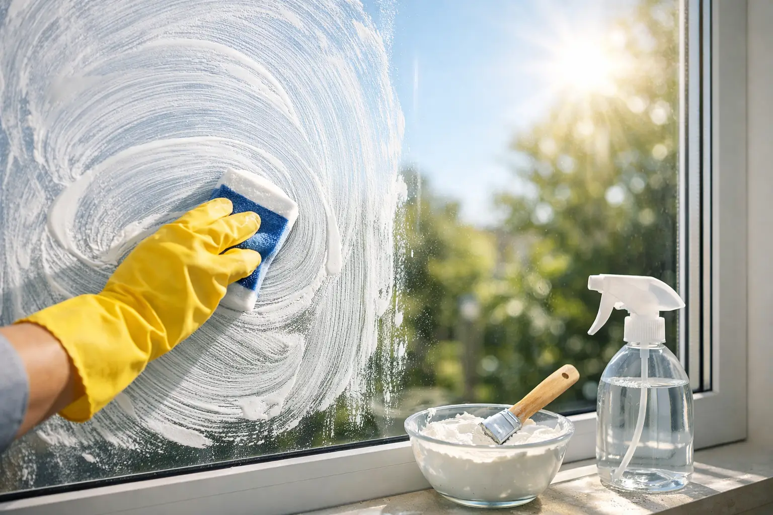 Blanc de Meudon sur vitre au soleil : le bon geste